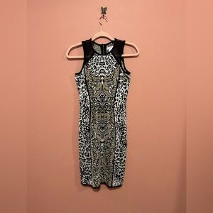 Cache Knit Leopard Print Bodycon Midi Dress